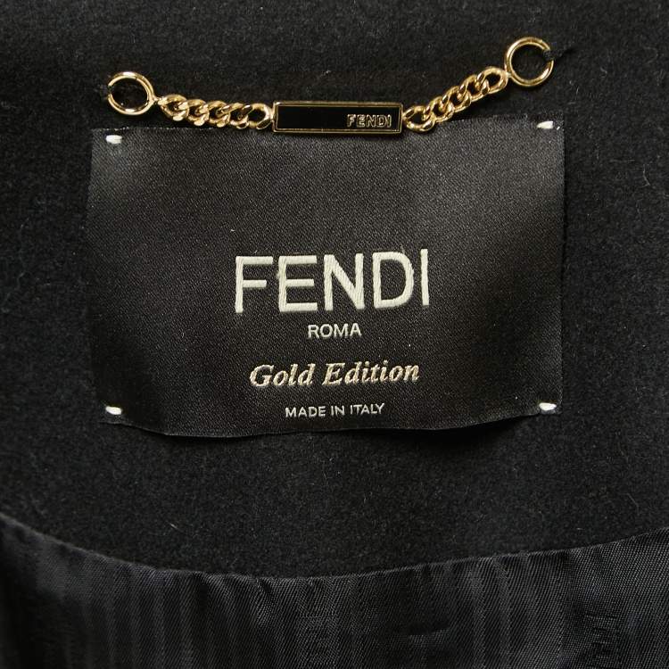 Pre Owned Fendi Black Wool & Gold Leather Sleeve Bomber Jacket M