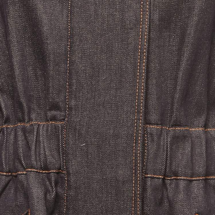Pre Owned Fendi  Blue Denim Embellished Bow Detail Hooded Jacket S