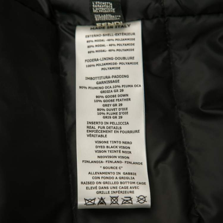 Pre Owned Fendi Karlito Black Logo Applique Detail Quilted Down Bomber Jacket M