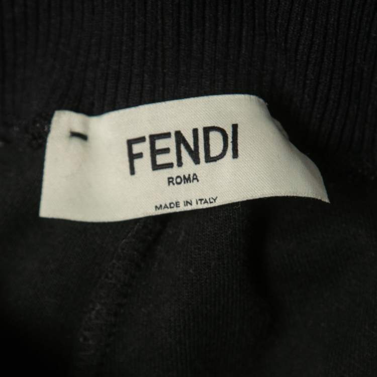 Pre Owned Fendi Black Jersey Logo Band Strip Detail Jogger Pants S