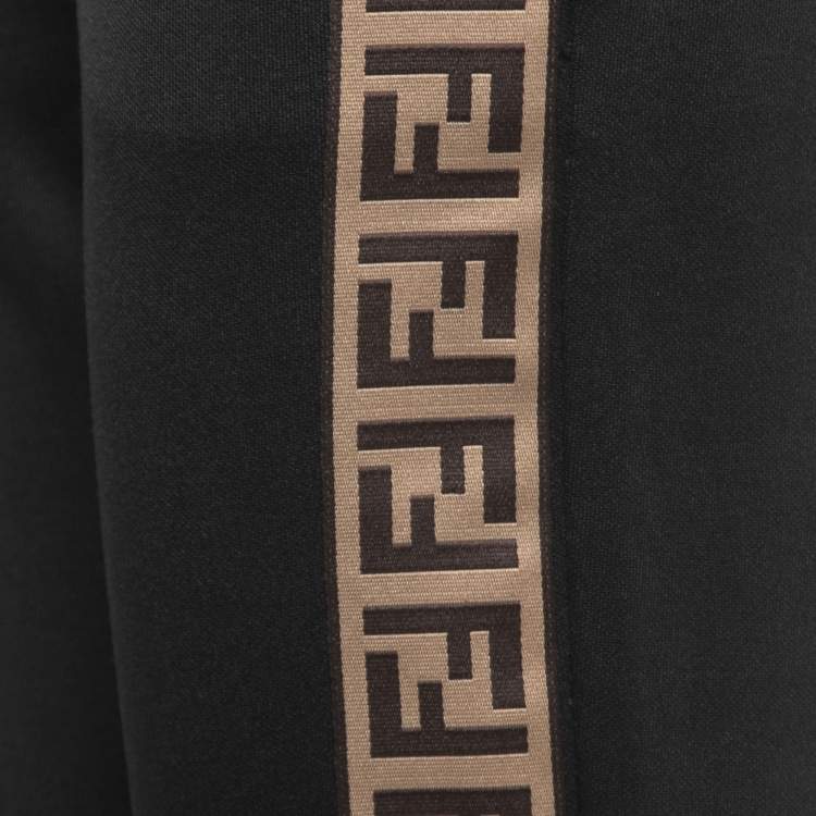 Pre Owned Fendi Black Jersey Logo Band Strip Detail Jogger Pants S