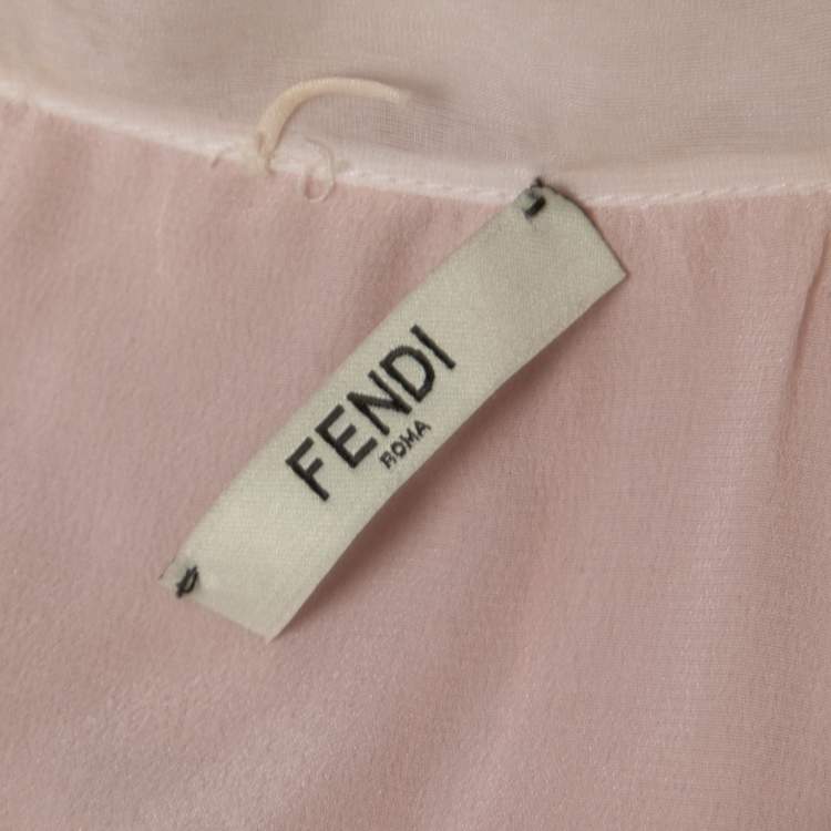 Pre Owned Fendi Pink Embellished Silk Contrast Collar Shirt M