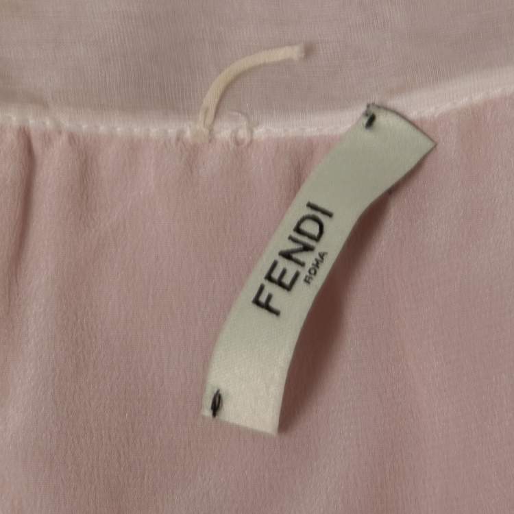 Pre Owned Fendi Pink Embellished Silk Contrast Collar Shirt M