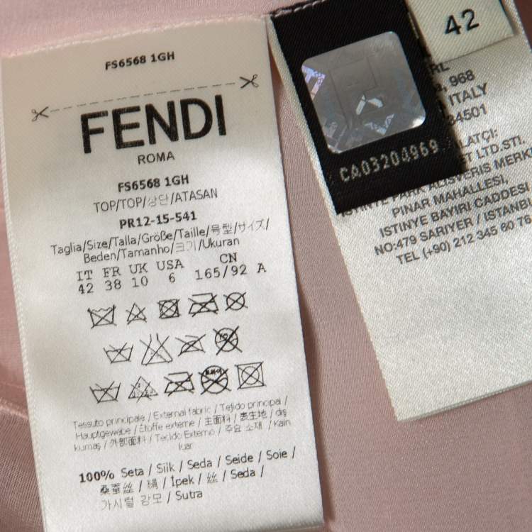 Pre Owned Fendi Pink Embellished Silk Contrast Collar Shirt M