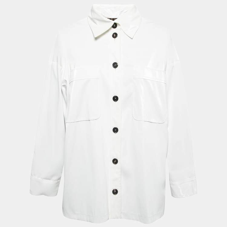 Pre Owned Fendi White Synthetic Coated Button Front Jacket L