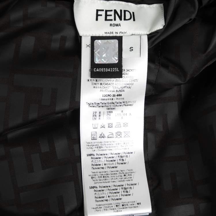 Pre Owned Fendi Brown FF Monogram Synthetic Reversible Hooded Down Jacket S