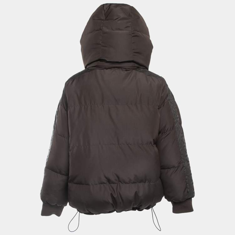 Pre Owned Fendi Brown FF Monogram Synthetic Reversible Hooded Down Jacket S