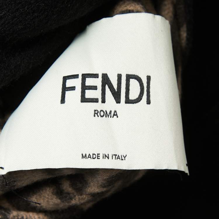 Pre Owned Fendi Brown/Black Zucca Printed Wool Reversible Coat S