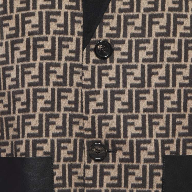 Pre Owned Fendi Brown/Black Zucca Printed Wool Reversible Coat S