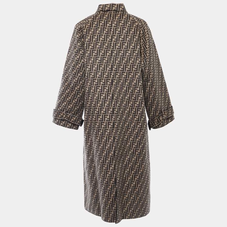 Pre Owned Fendi Brown/Black Zucca Printed Wool Reversible Coat S