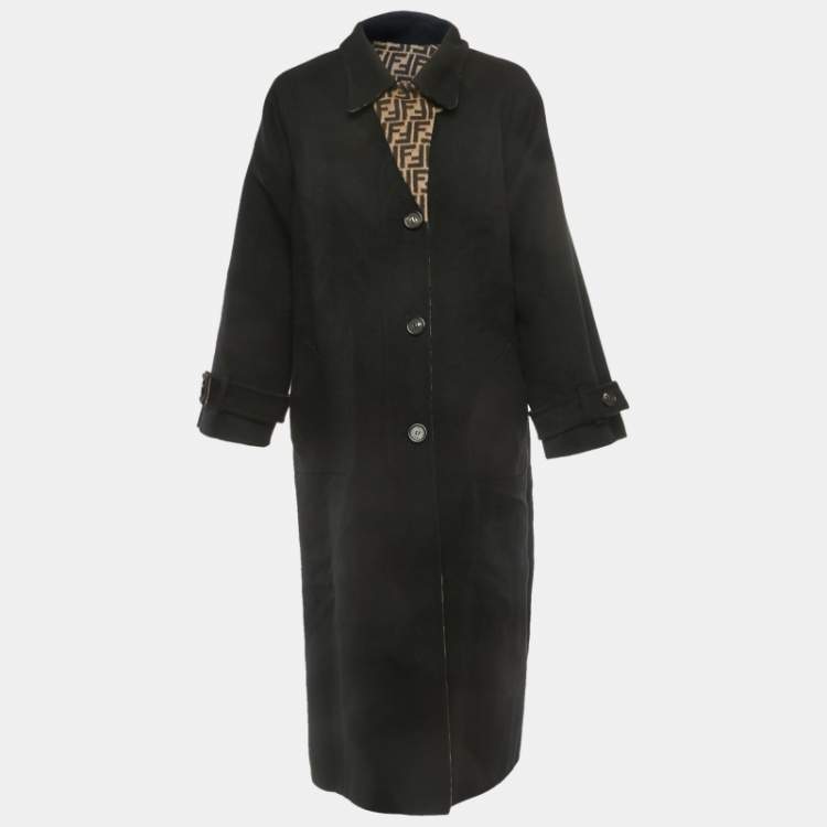 Pre Owned Fendi Brown/Black Zucca Printed Wool Reversible Coat S