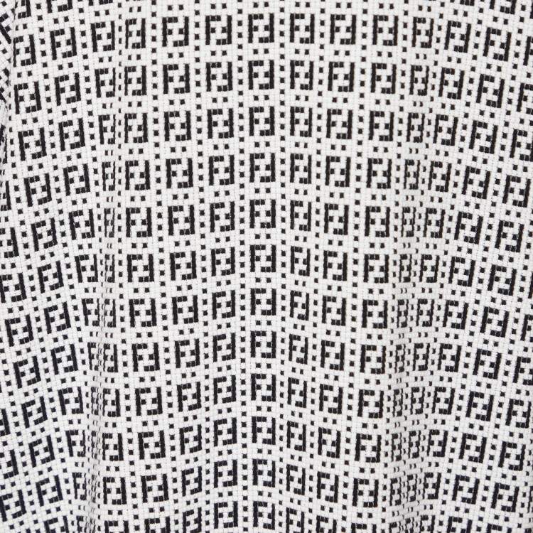 Pre Owned Fendi Moochrome Zucca Pattern Knit Oversized Cardigan XL