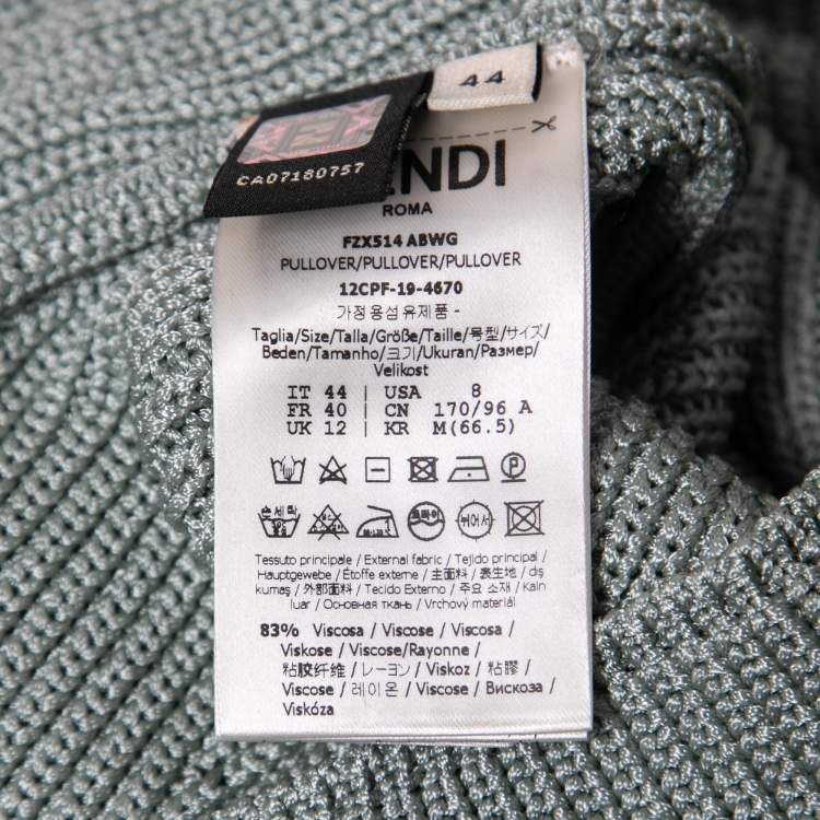 Pre Owned Fendi Mint Blue Knit High Neck Half Sleeve T-Shirt M