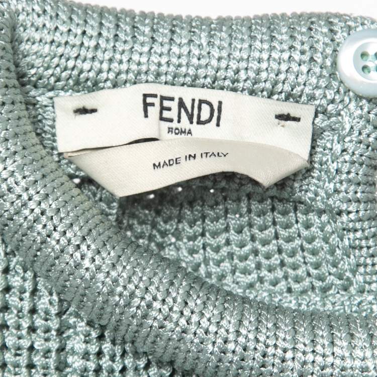 Pre Owned Fendi Mint Blue Knit High Neck Half Sleeve T-Shirt M