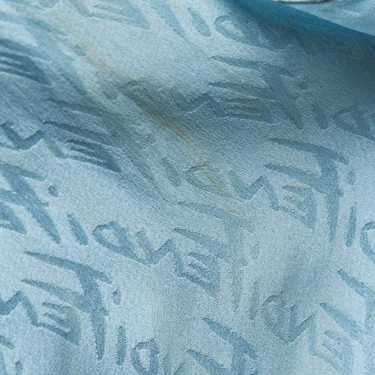 Pre Owned Fendi Light Blue Logo Patterned Silk Neck Tie Detail Double Cuff Shirt Blouse S