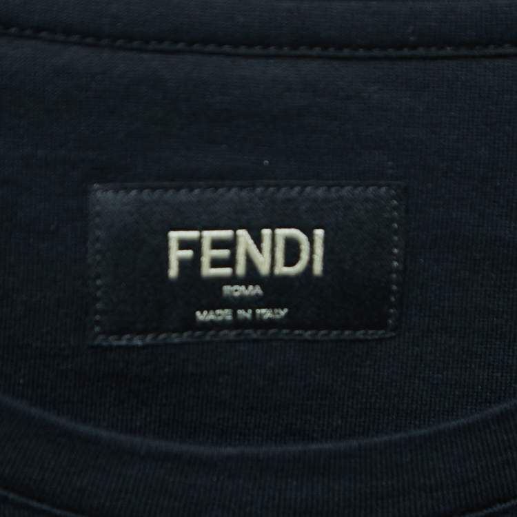 Pre Owned Fendi Black Print Cotton Patch Detailed Short Sleeve T-Shirt S