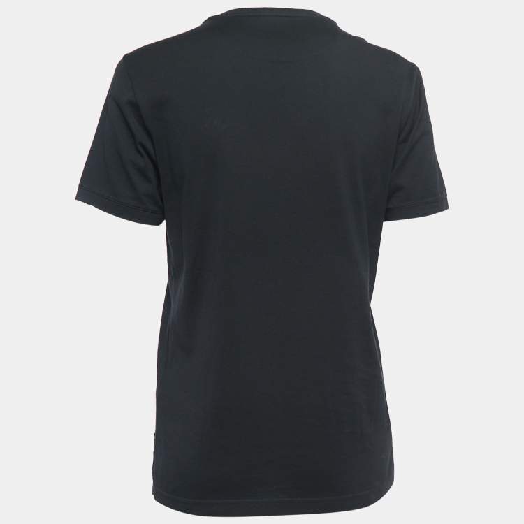 Pre Owned Fendi Black Print Cotton Patch Detailed Short Sleeve T-Shirt S