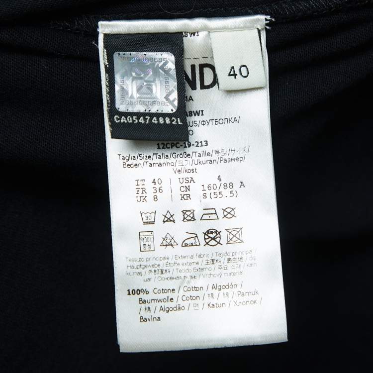 Pre Owned Fendi Black Logo Print Tape Detailed Half Sleeve T-Shirt S