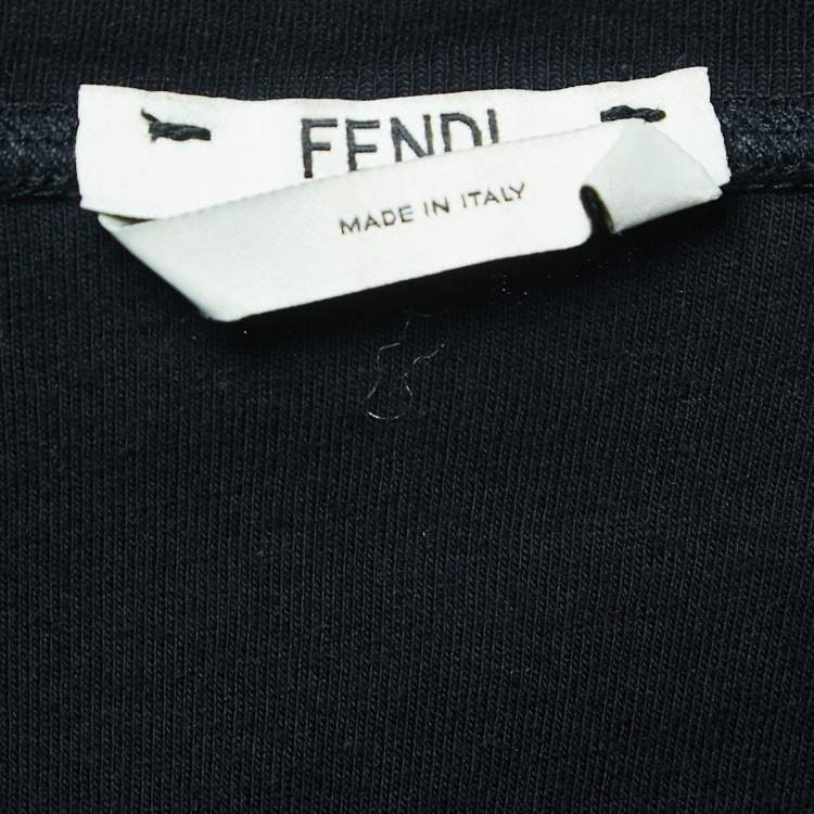 Pre Owned Fendi Black Logo Print Tape Detailed Half Sleeve T-Shirt S