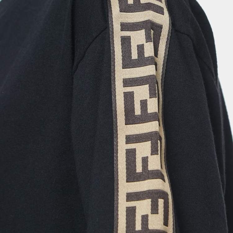 Pre Owned Fendi Black Logo Print Tape Detailed Half Sleeve T-Shirt S