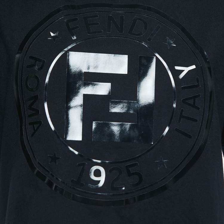 Pre Owned Fendi Black Logo Print Tape Detailed Half Sleeve T-Shirt S