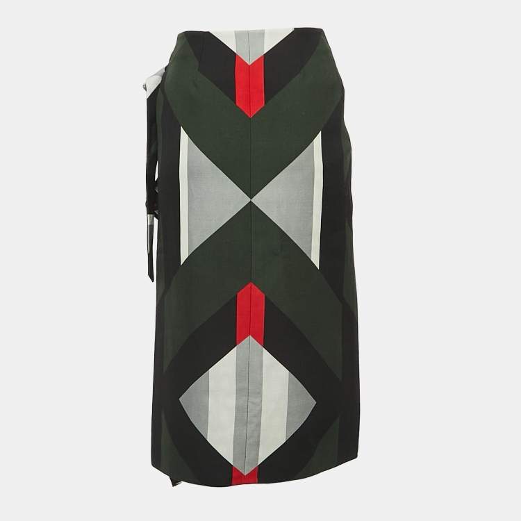 Pre Owned Fendi Multicolor Geometric Print Wool Wrap Midi Skirt S