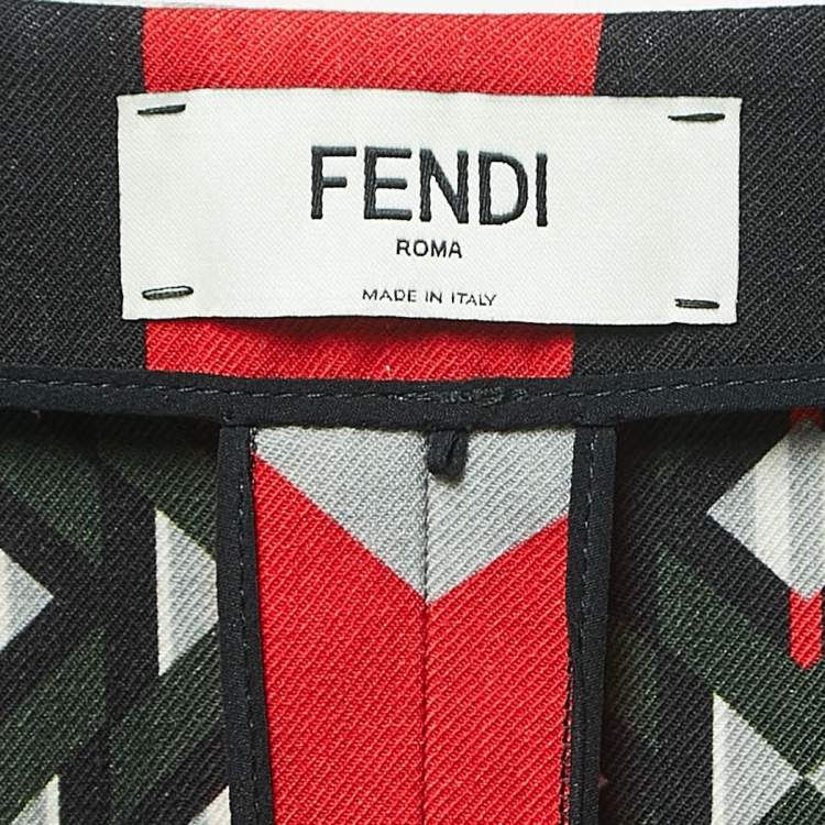 Pre Owned Fendi Multicolor Geometric Print Wool Wrap Midi Skirt S