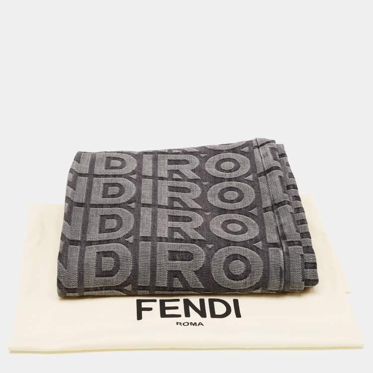 Pre Owned Fendi Grey Logo Embossed Denim High Waist Wide Leg Jeans XS Waist 26"