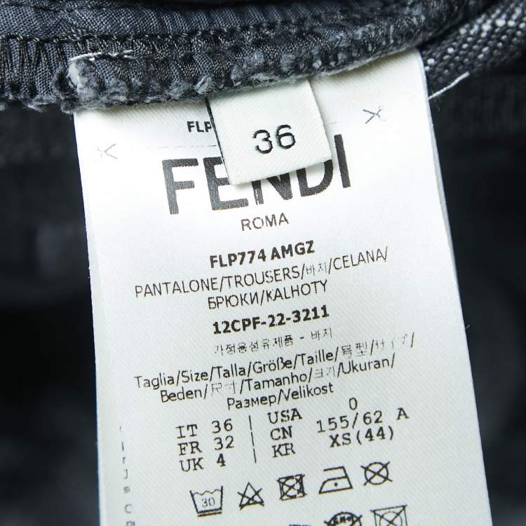 Pre Owned Fendi Grey Logo Embossed Denim High Waist Wide Leg Jeans XS Waist 26"