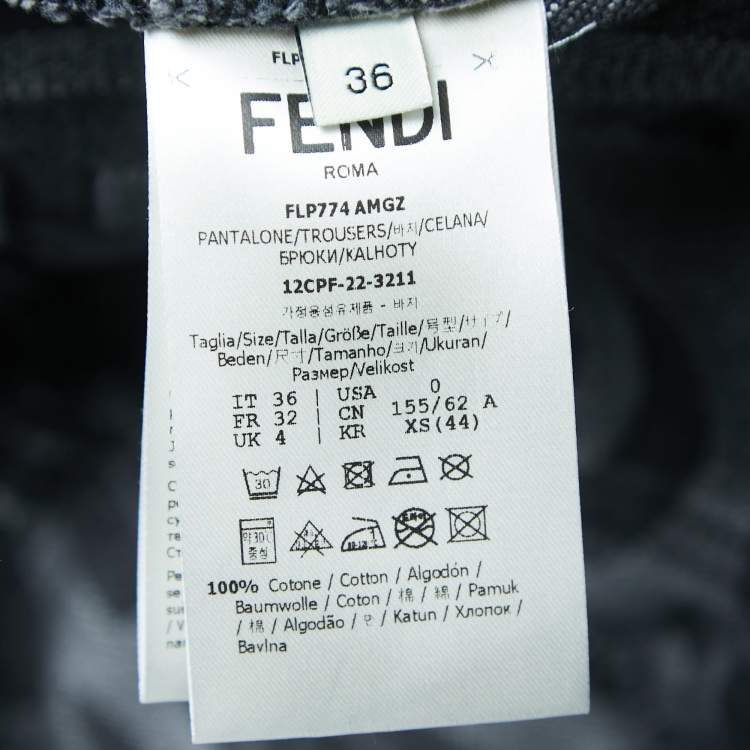 Pre Owned Fendi Grey Logo Embossed Denim High Waist Wide Leg Jeans XS Waist 26"