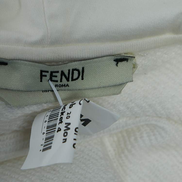 Pre Owned Fendi White Logo Embellished Cotton Hooded Sweatshirt M