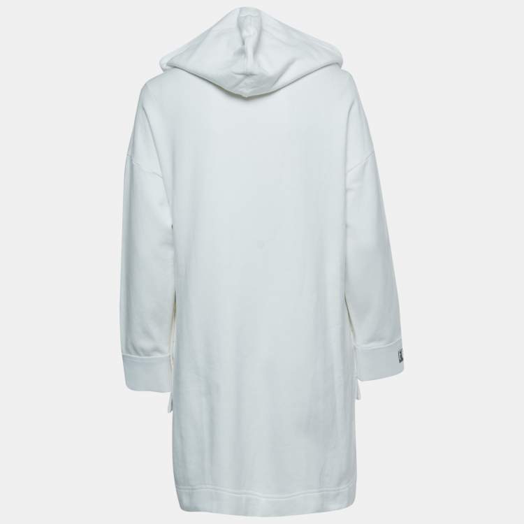 Pre Owned Fendi White Logo Embellished Cotton Hooded Sweatshirt M