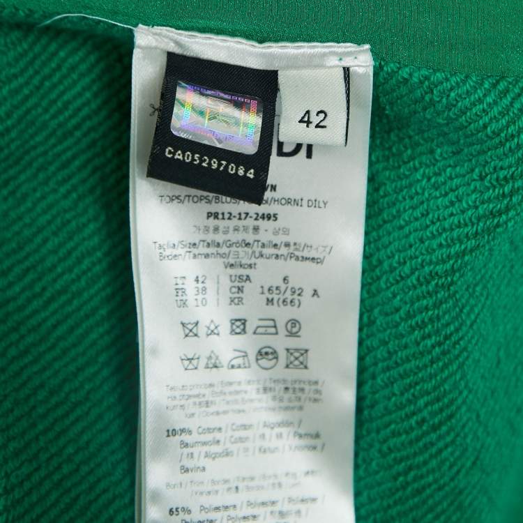 Pre Owned Fendi Green Logo Embellished Cotton Hooded Sweatshirt M