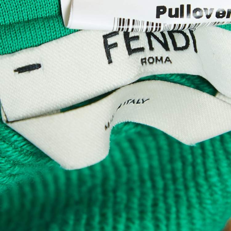 Pre Owned Fendi Green Logo Embellished Cotton Hooded Sweatshirt M