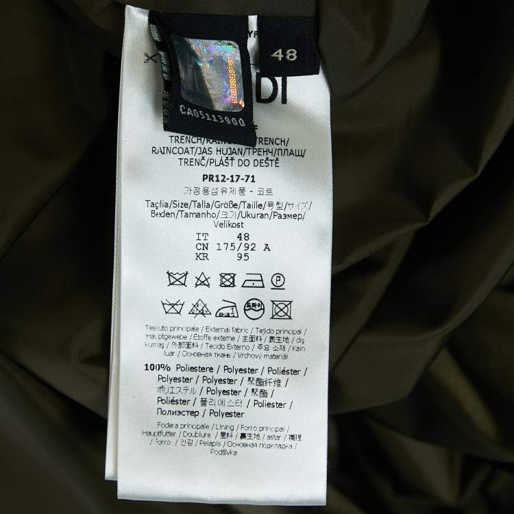 Pre Owned Fendi Military Green Synthetic Logo Patch Detailed Zip Front Jacket L