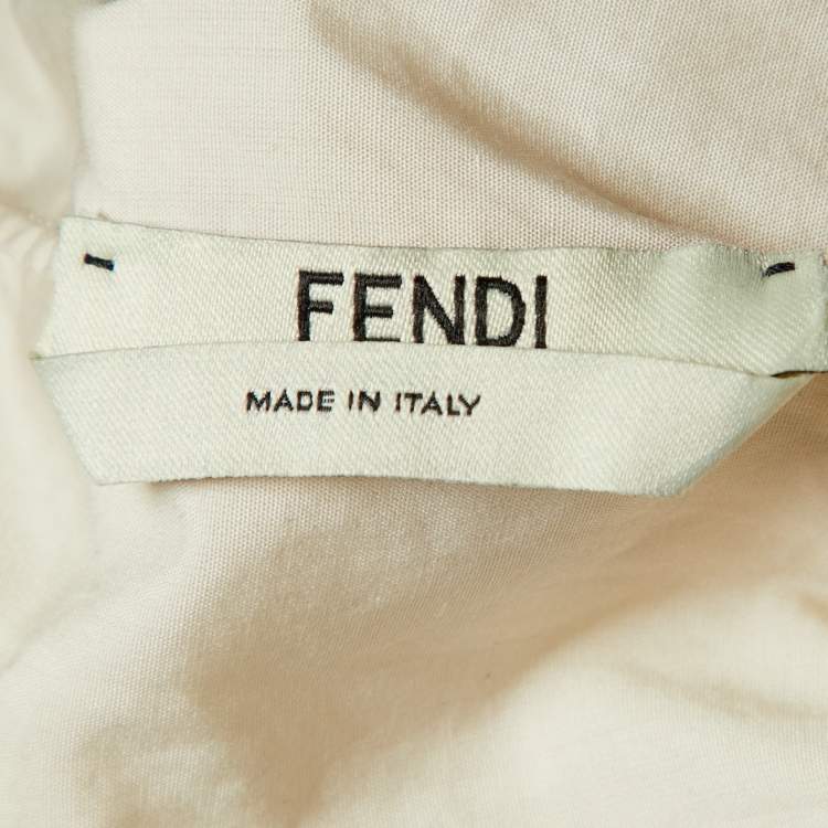 Pre Owned Fendi Off White Cotton Zip Front Neck Tie Blouse S
