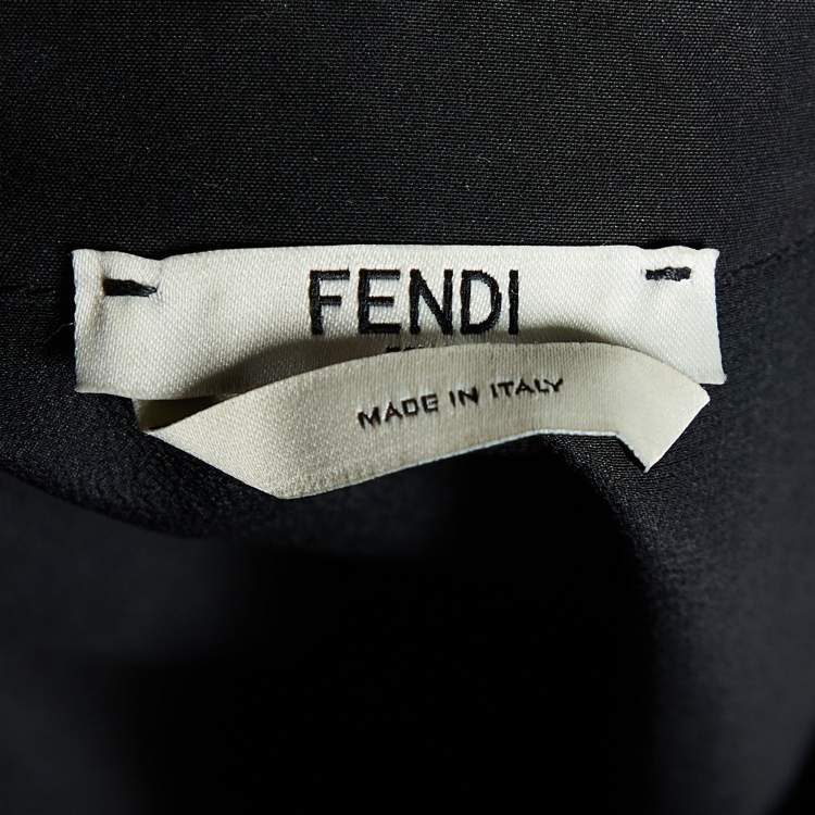Pre Owned Fendi Black Floral Embroidered Crepe Cutout Detail Dress M