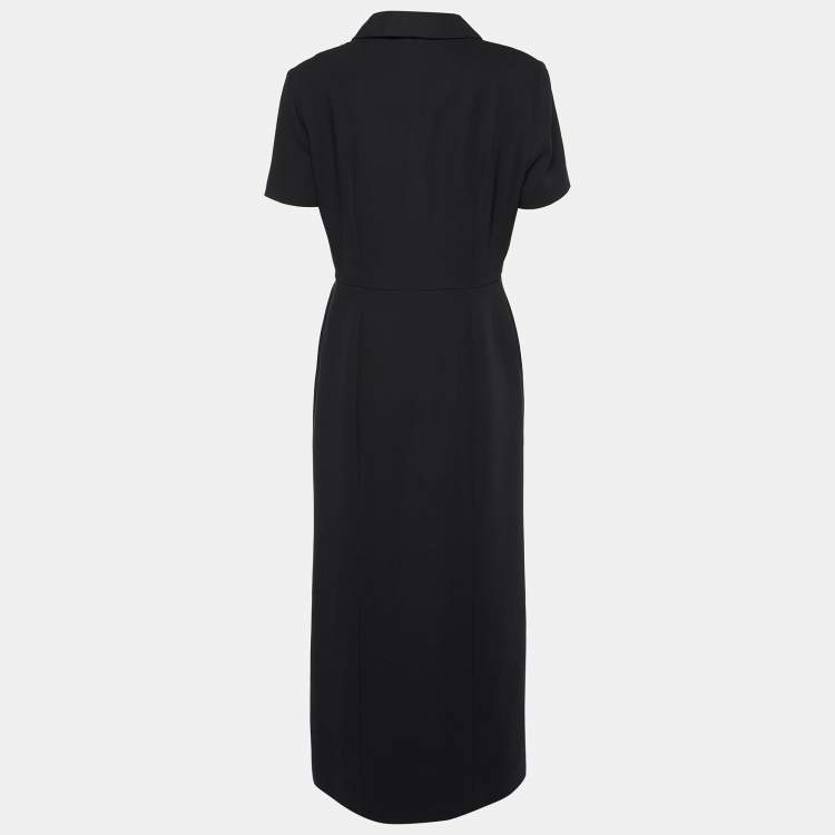 Pre Owned Fendi Black Floral Embroidered Crepe Cutout Detail Dress M