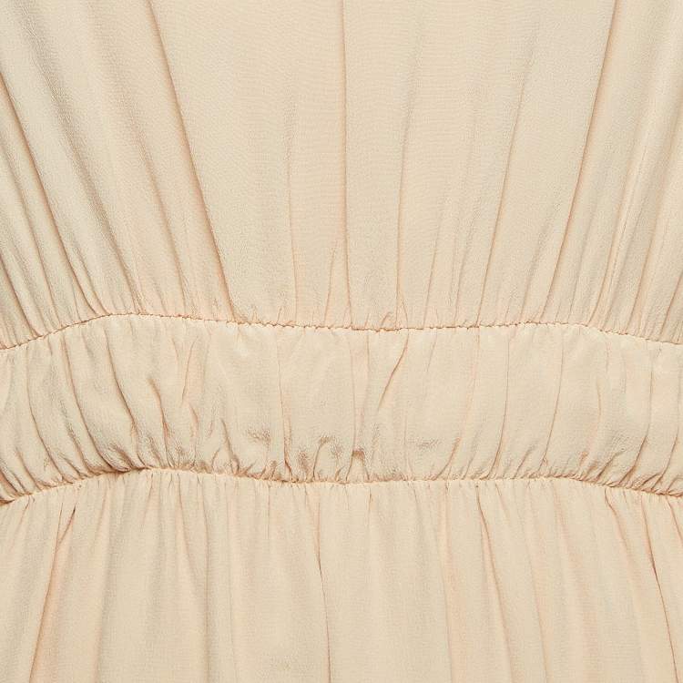 Pre Owned Fendi Dusty Pink Silk Lace Trim Ruffled Midi Dress S