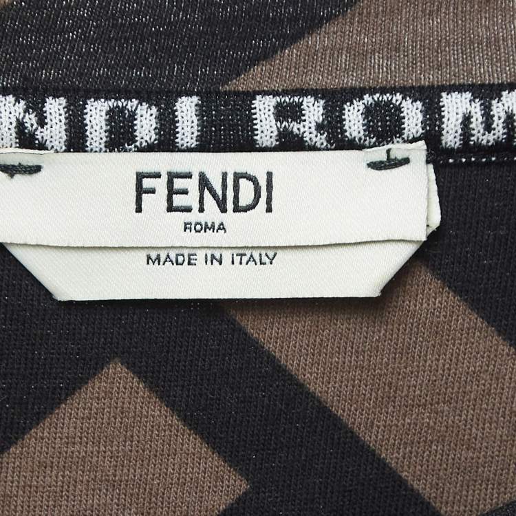 Pre Owned Fendi Brown Zucca Print Cotton Crew Neck T- Shirt L