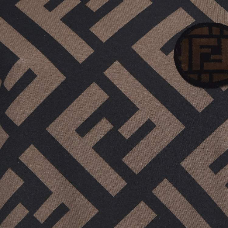 Pre Owned Fendi Brown Zucca Print Cotton Crew Neck T- Shirt L
