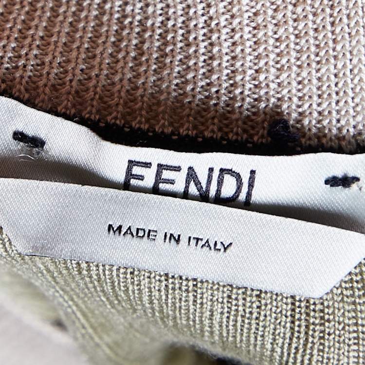Pre Owned Fendi Olive Green & Black Silk Knit T-Shirt M