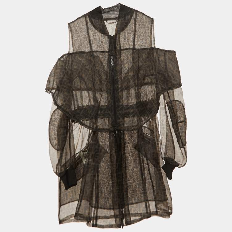 Pre Owned Fendi Brown Zucca Monogram Organza Off- Shoulder Jacket XL