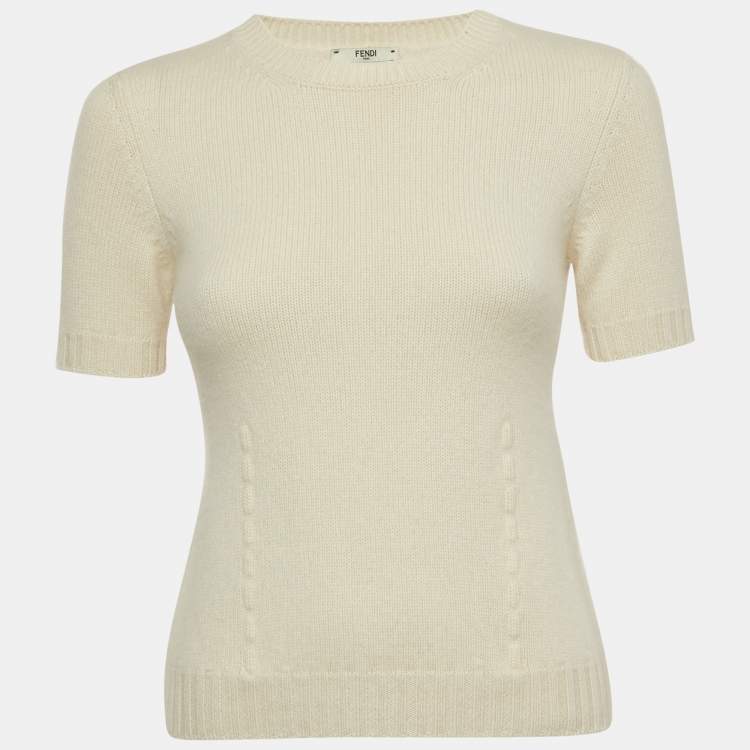 Pre Owned Fendi Off-White Cashmere Half Sleeve Pullover Top S