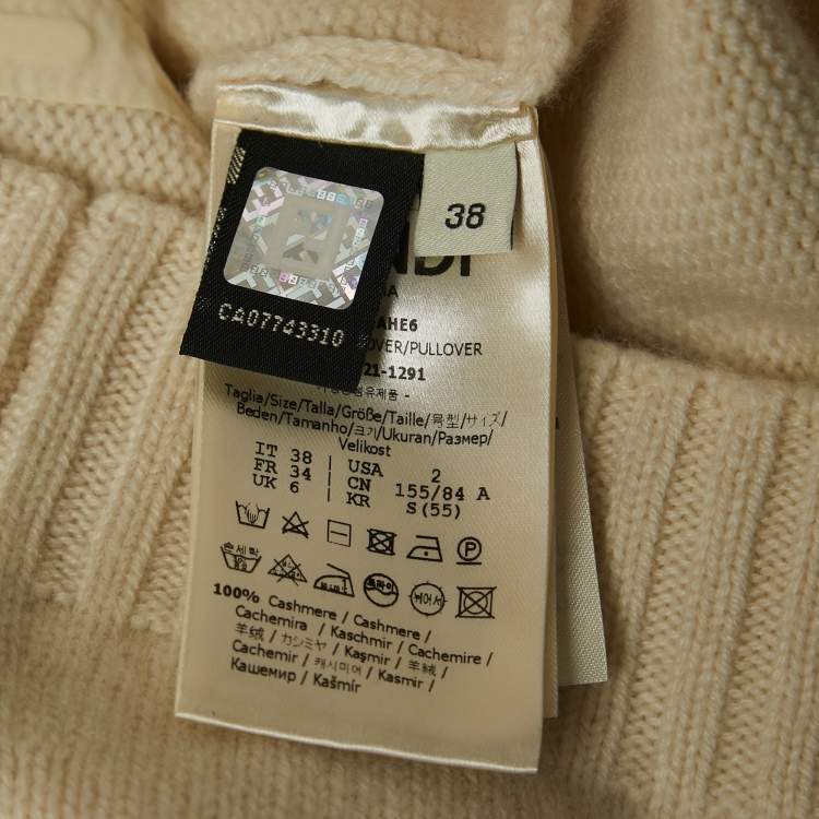 Pre Owned Fendi Off-White Cashmere Half Sleeve Pullover Top S