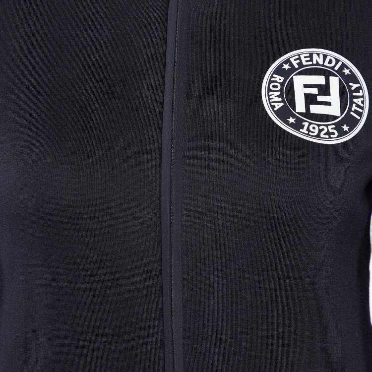 Pre Owned Fendi Black Cotton Logo Tape Zip Up Jacket S