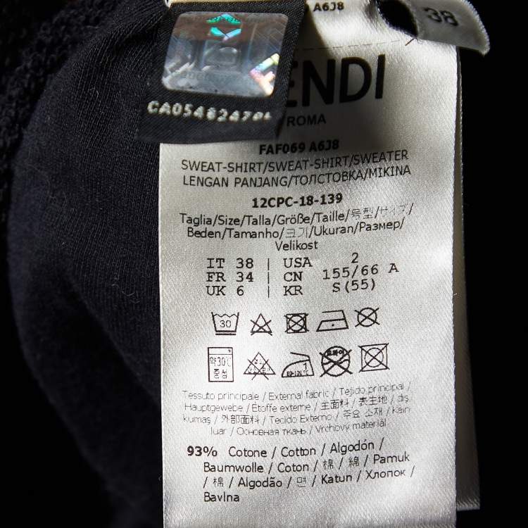Pre Owned Fendi Black Cotton Logo Tape Zip Up Jacket S