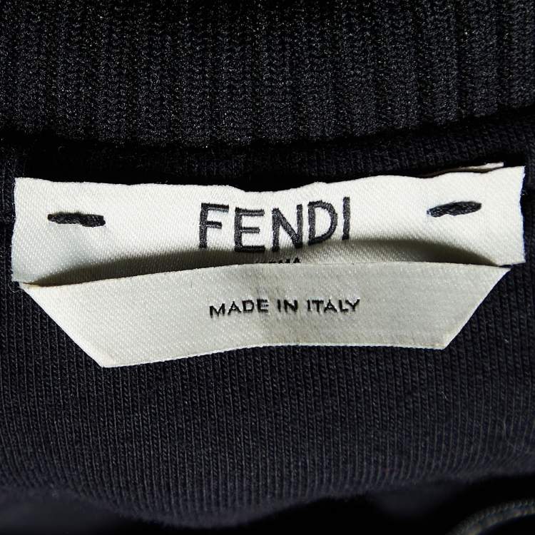 Pre Owned Fendi Black Cotton Logo Tape Zip Up Jacket S