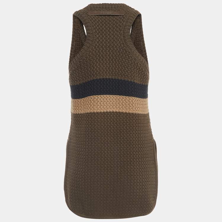 Pre Owned Fendi Brown Striped Knit Top S