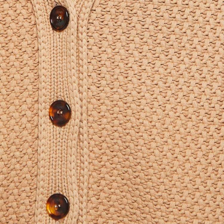 Pre Owned Fendi Light Brown Striped Knit Buttoned Cardigan S